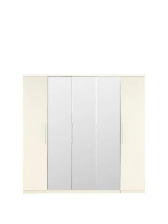 BOXED 5 DOOR WARDROBE WITH MIRROR - WHITE (4 BOXES)