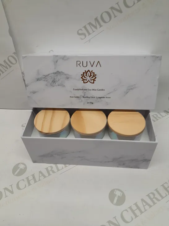 BRAND NEW BOXED RUVA CRYSTAL INFUSED SOY WAX CANDLES 