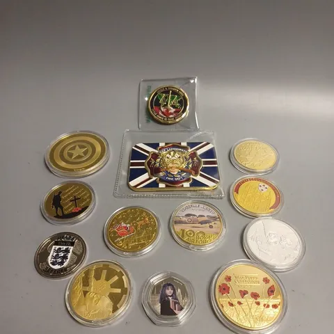 13 X ASSORTED COLLECTIBLE COINS IN VARIOUS DESIGNS 