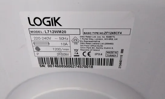 LOGIK L712WM20 WASHING MACHINE