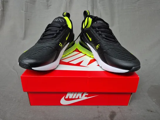 BOXED PAIR OF NIKE AIR MAX 270 SHOES IN BLACK/LIME UK SIZE 3.5