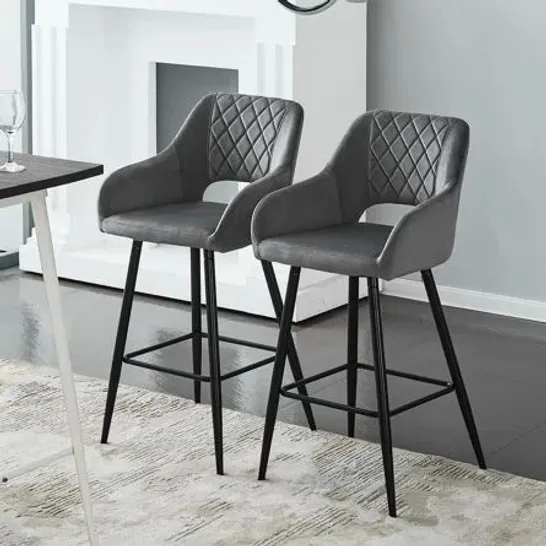 BOXED SET OF 2 CANDACE 73CM STOOLS - GREY VELVET (1 BOX)