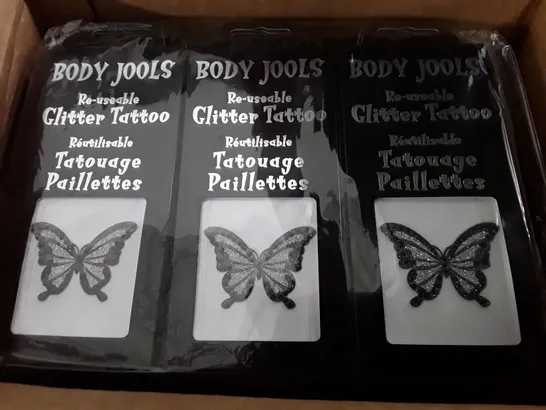 LOT OF APPROXIMATELY 200 PACKS OF BODY JOOLS BUTTERFLY REUSABLE GLITTER TATTOOS 