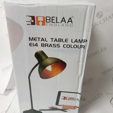 BOXED BELAA ENGLAND METAL TABLE LAMP E14 BRASS COLOUR