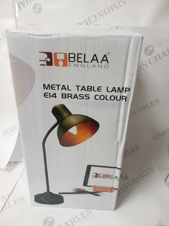 BOXED BELAA ENGLAND METAL TABLE LAMP E14 BRASS COLOUR