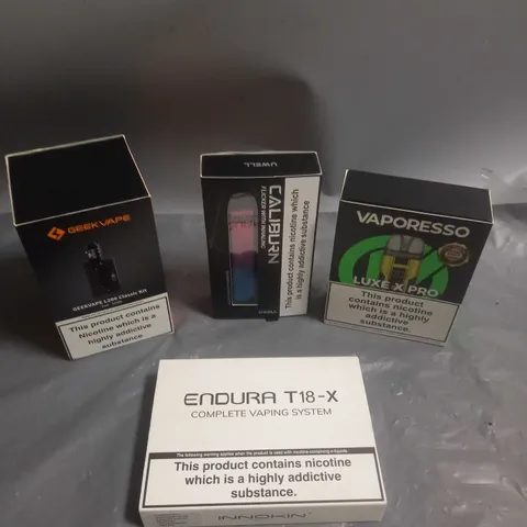 APPROXIMATELY 20 BOXED E-CIGARETTES TO INCLUDE UWELL, VAPORESSO, INNOKIN ETC