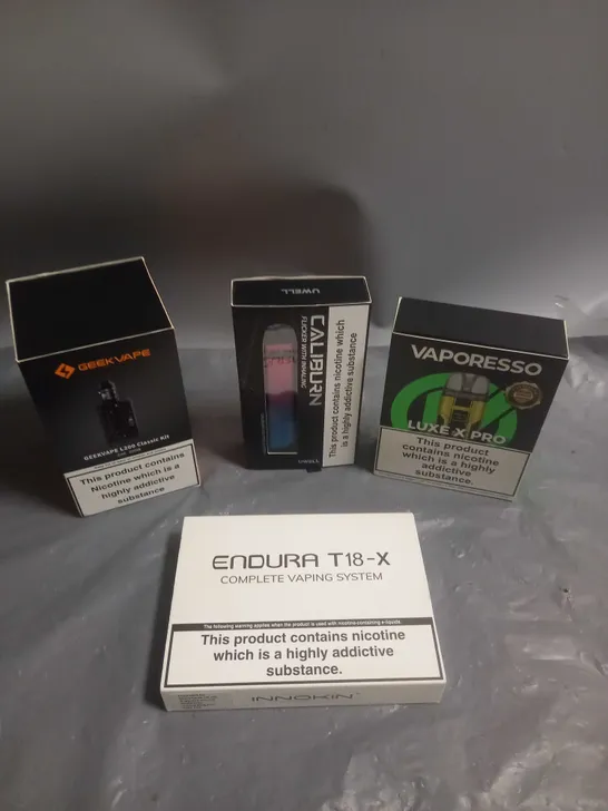 APPROXIMATELY 20 BOXED E-CIGARETTES TO INCLUDE UWELL, VAPORESSO, INNOKIN ETC