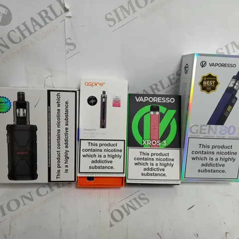 BOX OF 30 ASSORTED E-CIGARATTES TO INCLUDE VAPEROSSO , ASPIRE, INNOKIN ETC.