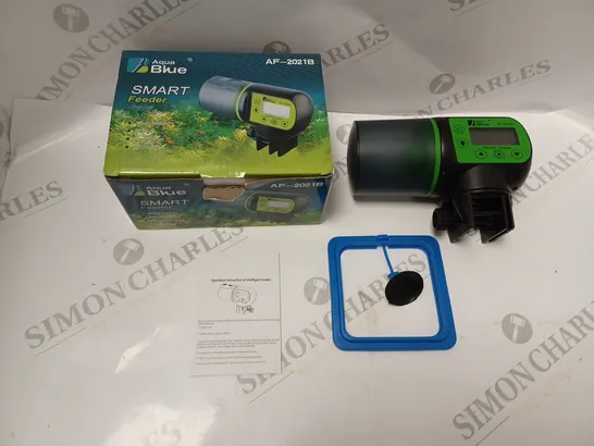 AQUA BLUE SMART FEEDER FOR FISH TANKS - MODEL AF-2021B - WITH MOUNT AND INSTRUCTIONS