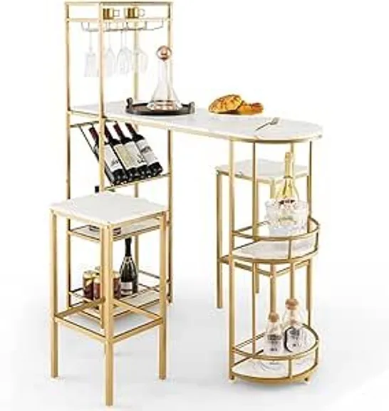 BOXED COSTWAY 3 PIECES GOLDEN DINING SET WITH FAUX MARBLE TOP TABLE AND 2 STOOLS - GOLD