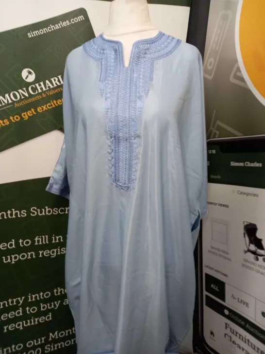 MAGHRIBI SHORT SLEEVE SHIRT-LIKE DRESS IN SKY BLUE - MEDIUM