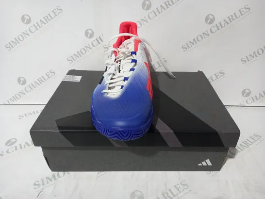 BOXED PAIR OF ADIDAS BARRICADE M SHOES IN BLUE/WHITE/RED UK SIZE 9.5