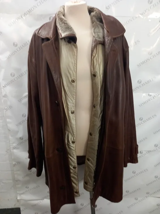 MILESTONE BROWN LEATHER COAT WITH COLLARED INNER JACKET - 54