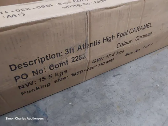 BOXED 3' SINGLE ATLANTIS HIGH FOOT BED FRAME CARAMEL 