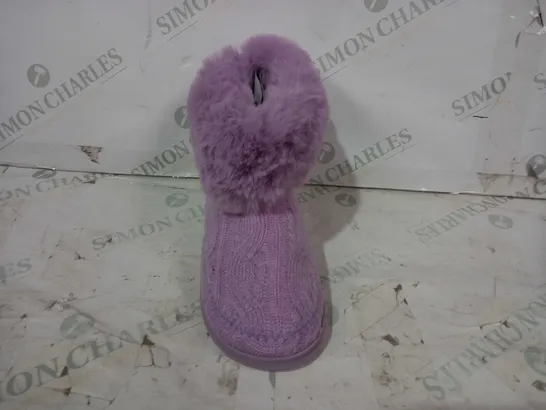 BOXED PAIR OF NEXT FAUX FUR KNIT ANKLE BOOTS IN PURPLE SIZE M