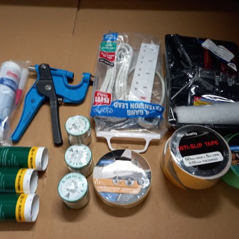 LOT OF 16 ASSORTED HOUSEHOLD ITEMS TO INCLUDE BUILDERS SILICONE, PLUMBING SOLDERING WIRE AND ANTI-SLIP TAPE