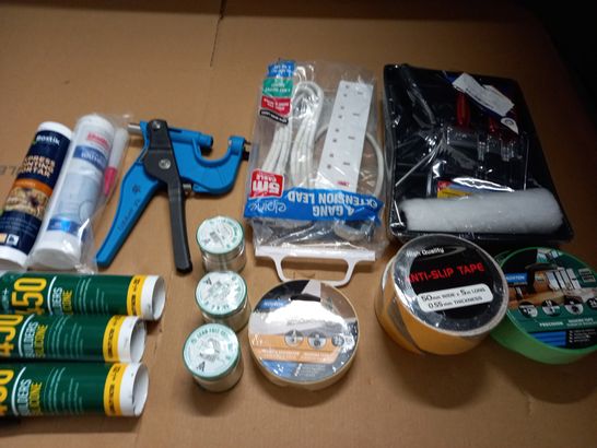 LOT OF 16 ASSORTED HOUSEHOLD ITEMS TO INCLUDE BUILDERS SILICONE, PLUMBING SOLDERING WIRE AND ANTI-SLIP TAPE