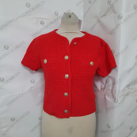 H&M KNITTED BUTTON UP SHIRT IN RED WITH GOLD BUTTONS SIZE S