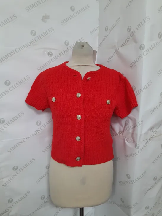 H&M KNITTED BUTTON UP SHIRT IN RED WITH GOLD BUTTONS SIZE S