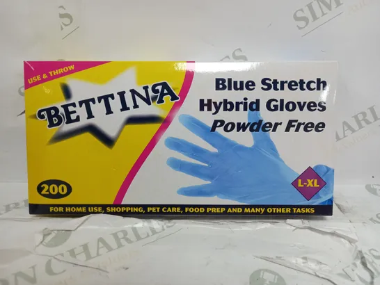 BOX OF 10 PACKS OF BETTINA BLUE STRETCH HYBRID GLOVES POWDER FREE L-XL