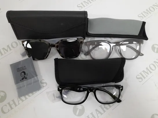 1 PAIR OF SUNGLASSES AND 2 PAIRS OF READING GLASSES GREY MIX 