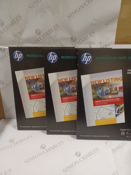 3 X BOXED HP PROFESSIONAL PAPER 120 INKJET MATT PRINTING PAPER - A3