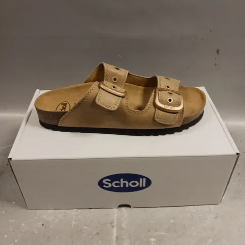 BOXED PAIR OF SCHOLL LEATHER SOFTSTEP OPEN TOE SHOES - 6