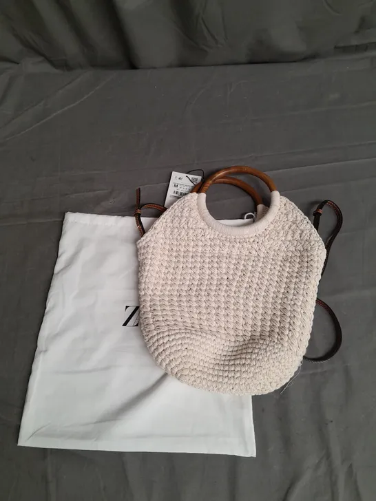 ZARA WOVEN HANDBAG IN IVORY/BROWN 