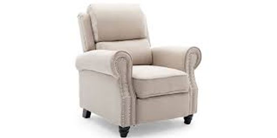 BOXED DESIGNER BEIGE FABRIC PUSHBACK RECLINING EASY CHAIR 