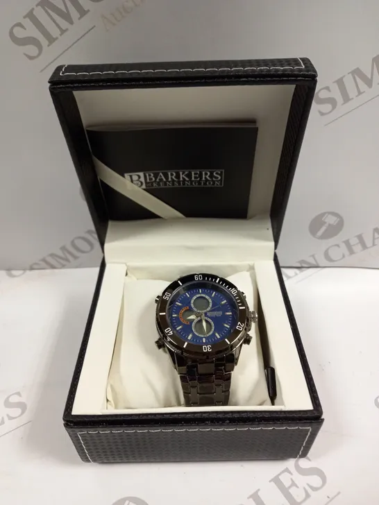 BOXED BARKERS OF KENSINGTON PREMIER SPORT BLUE DIAL WATCH 