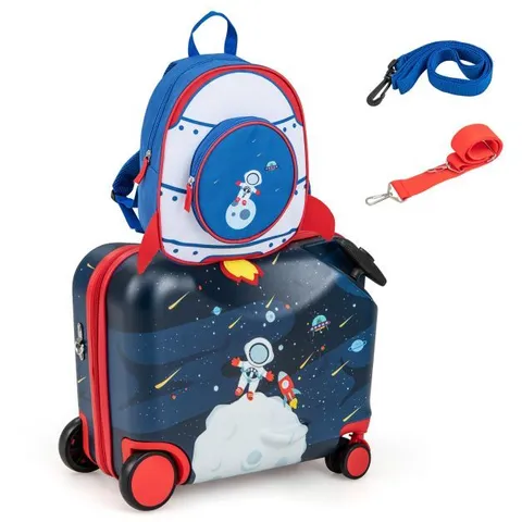 BOXED COSTWAY 2 PIECES KIDS LUGGAGE SET WITH SPINNER WHEELS AND ANTI-LOSE ROPE