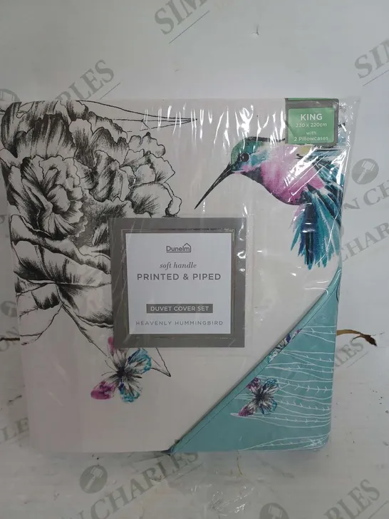 DUNELM PRINTED AND PIPED KING SIZE DUVET COVERS SET 