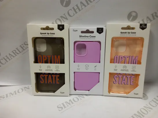 BOX OF APPROXIMATELY 53 TYPO PHONES CASES ('SLIMLINE CASE' & 'SPEAK UP CASE') FOR IPHONE 11, 12 MINI, 12/12PRO IN VARYING COLOURS