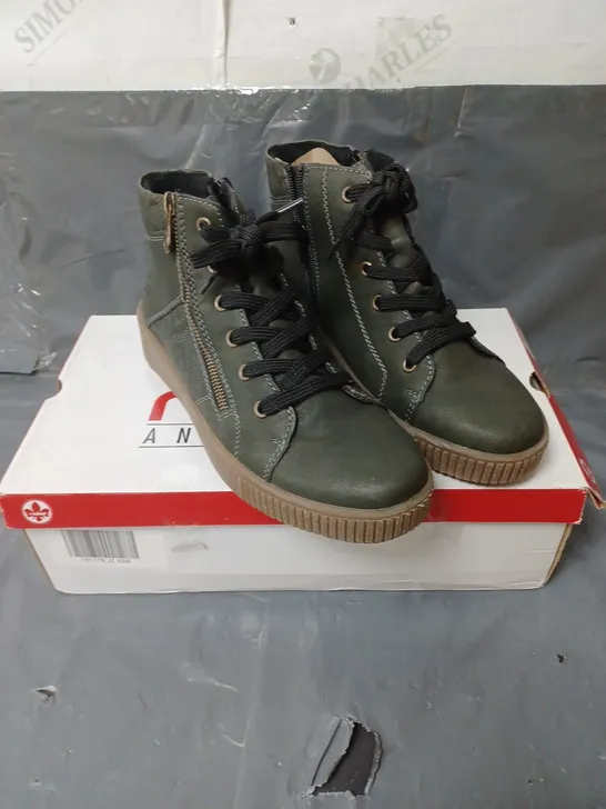 RIEKER LADIES FLEECE LINED LACE UP ANKLE BOOTS GREEN SIZE EU 40