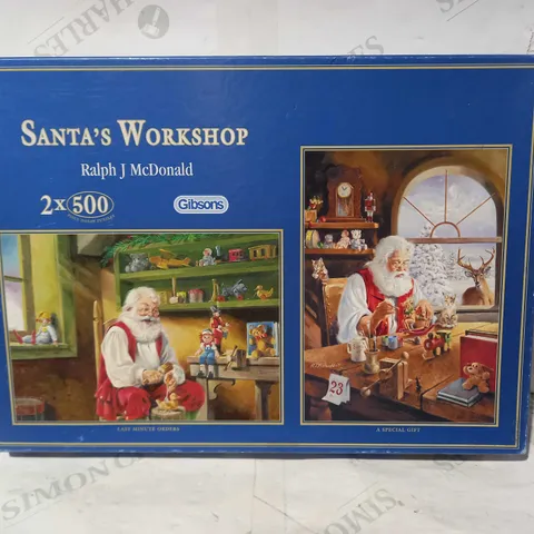 GIBSONS 2X 500 PIECE SANTA'S WORKSHOP JIGSAW PUZZLES