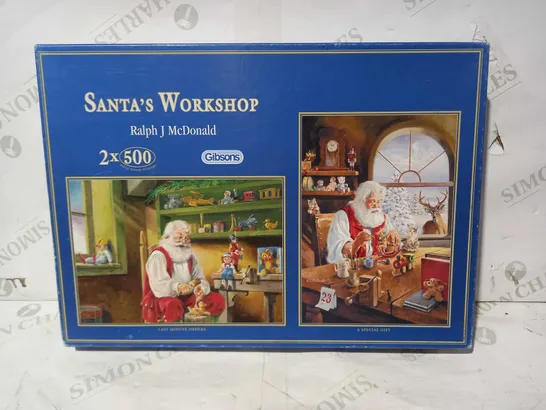 GIBSONS 2X 500 PIECE SANTA'S WORKSHOP JIGSAW PUZZLES