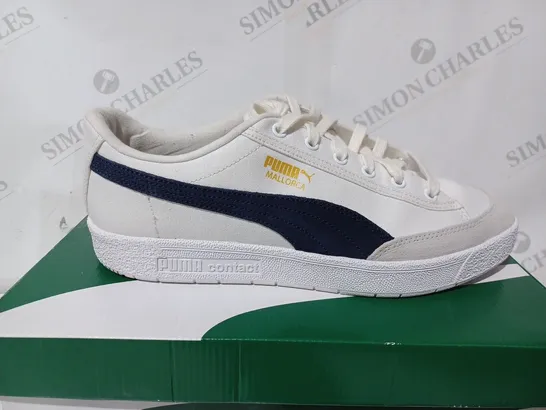 BOXED PAIR OF PUMA MALLORCA CANVAS TRAINERS IN WHITE/BLUE - UK 10