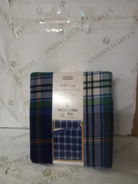 LOT OF 3 BRAND NEW SOFT AND COSY BRUSHED COTTON DUVET SET - DOUBLE - NAVY TARTAN