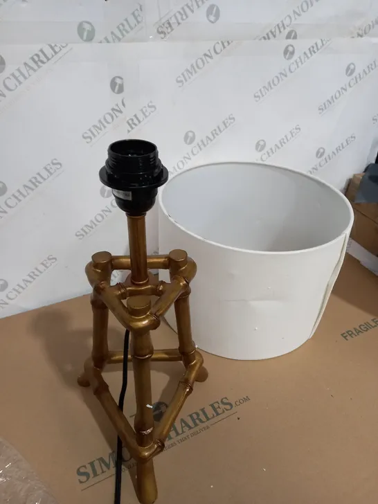 BOXED BRONZE COLOURED BASE LAMP WITH WHITE SHADE 