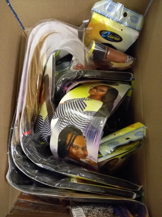 BOX OF APPROX. 20 SEALED OLIVIA HAIR PIECES IN ASSORTED COLOURS AND STYLES 