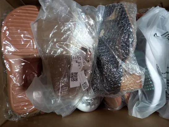 BOX OF APPROXIMATELY 10 ASSORTED PAIRS OF SHOES IN VARIOUS STYLES AND SIZES TO INCLUDE BALENCIAGA, FASHION, ETC