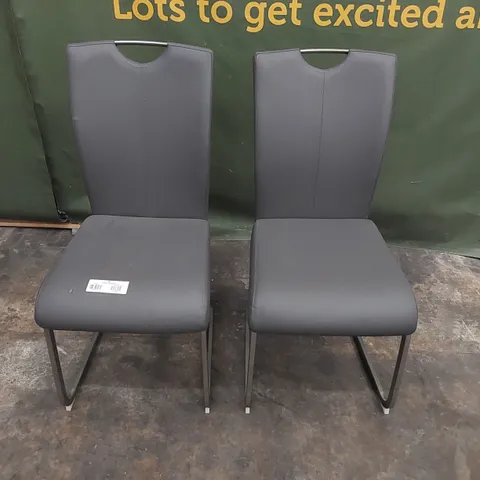SET OF 2X DESIGNER GREY FAUX LEATHER DINING CHAIRS (2 ITEMS)