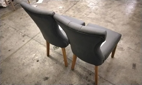 PAIR OF BEWLEY GREY LEATHER BUTTON BACK DINING CHAIRS