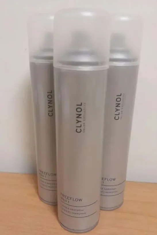 APPROXIMATELY 60 BOXES OF APPROXIMATELY 12 CLYNOL SALON EXCLUSIVE FREEFLOW HOLD 1 FLEXIBLE HAIRSPRAY 300ML(720 TUBS IN TOTAL, RRP APPROXIMATELY £2637)