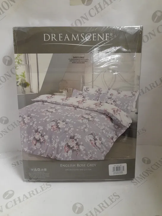 DREAMSCENE ENGLISH ROSE GREY KINJG SIZE DUVET SET