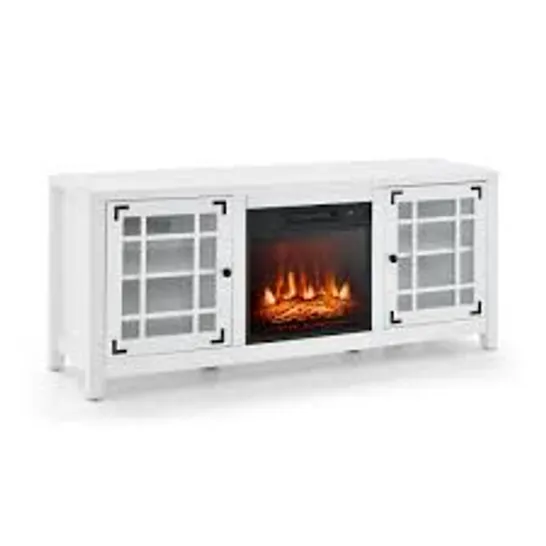 BOXED 148CM STORAGE TV CONSOLE WITH FIREPLACE INSERT - WHITE (1 BOX)