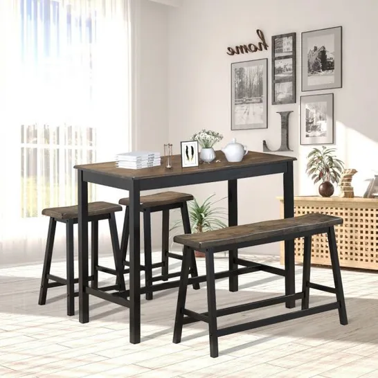 BOXED COSTWAY 4 PCS INDUSTRIAL DINING TABLE & CHAIR SET KITCHEN TABLE BENCH 2 STOOLS