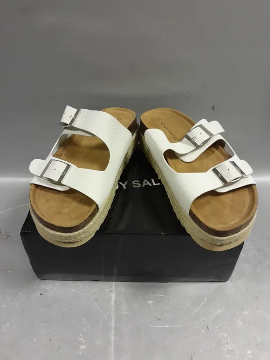 BOXED PAIR OF READY SALTED TWIN STRAP FLATFORM SANDALS - 7