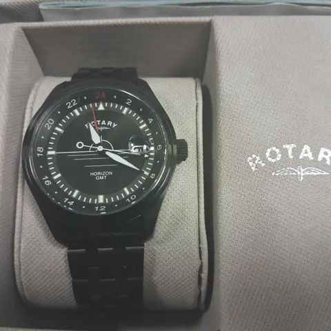 ROTARY STAINLESS STEEL SAPPHIRE CRYSTAL BLACK GENTS WATCH