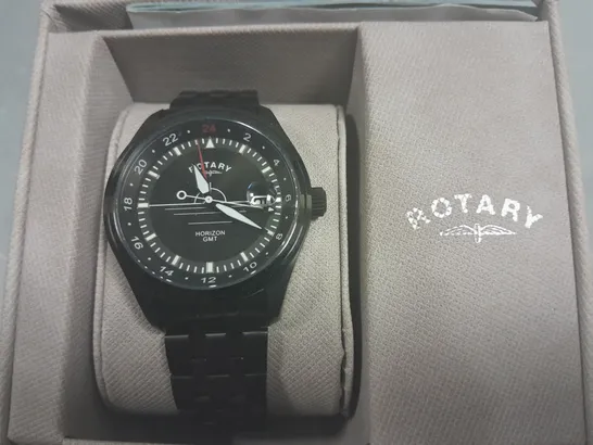 ROTARY STAINLESS STEEL SAPPHIRE CRYSTAL BLACK GENTS WATCH